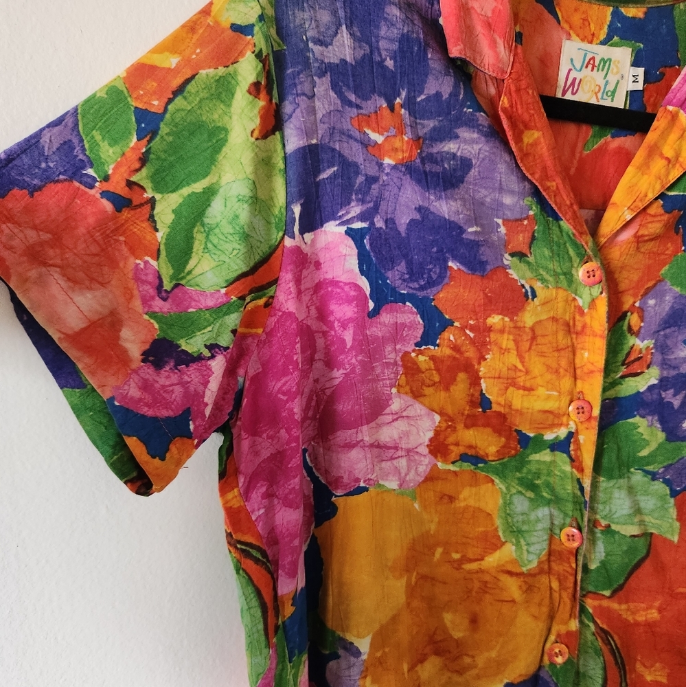 Vintage Jams World dream garden floral print Hawaii art-to-wear rayon medium - Picture 3 of 10